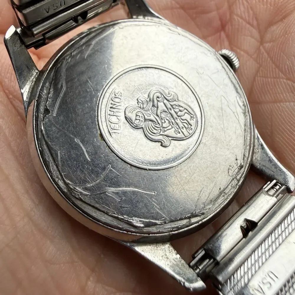 Vintage Technos Duroflex Stainless Steel Manual Wind Men’s Wrist Watch